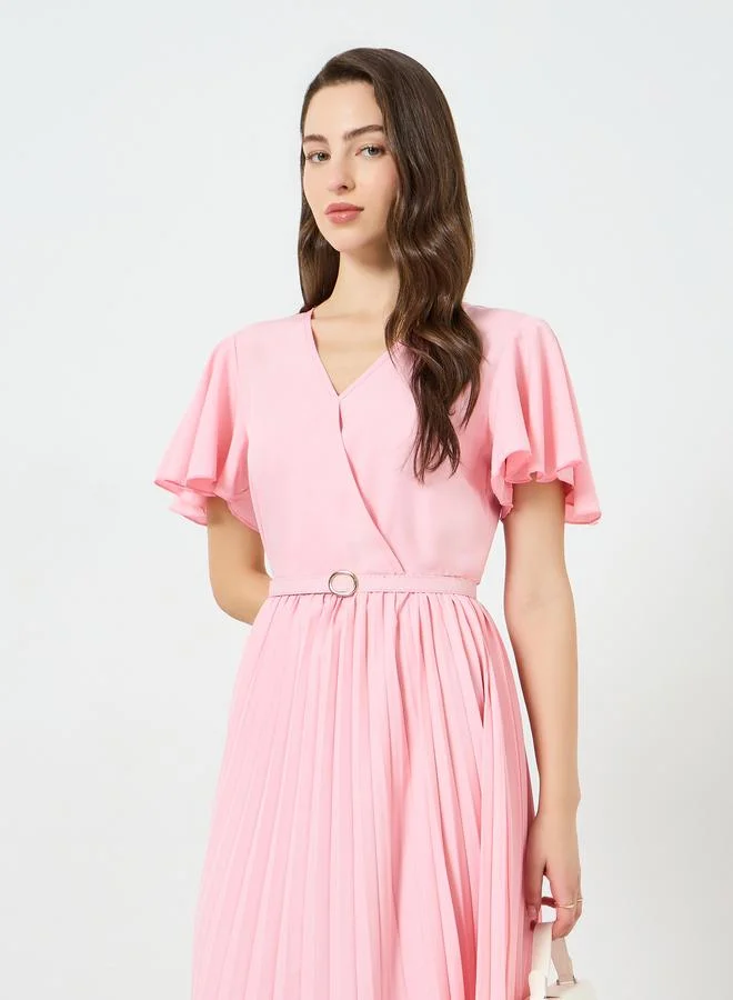 تايك تو فستان ميدي بكسرات وأكمام مكشكشة للنساء